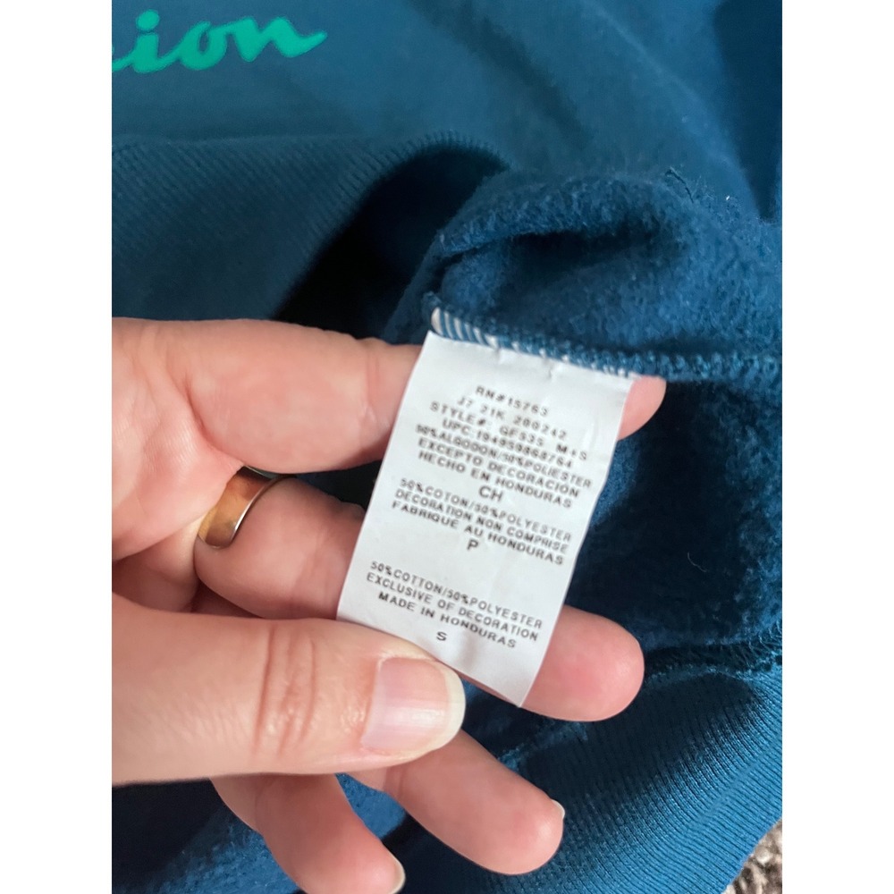 Champion Teal Blue Crewneck Sweatshirt GF535 Logo Fleece Pullover Small - Picture 6 of 7